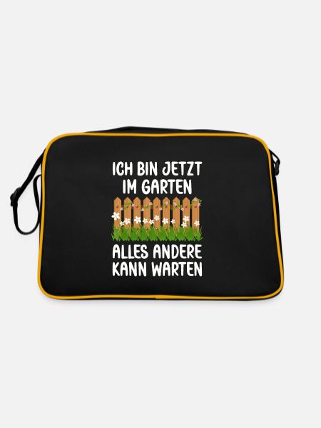 Ich bin jetzt in Garten alles andrere kann Warten - Retro Tasche - Schwarz/Gold - Hinten