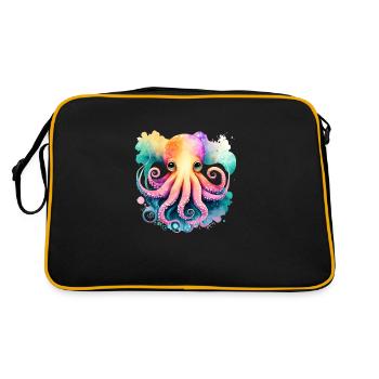 Underwater World Baby Octopus Fish in Watercolor - Retro Bag - black/gold - Back