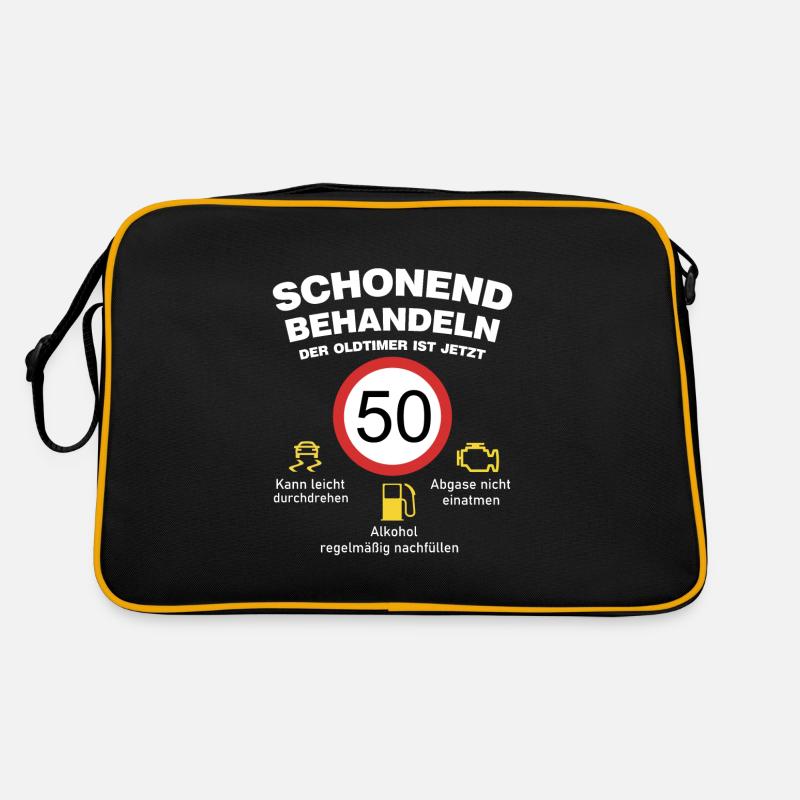 Der Oldtimer wird 50 Jahre alt Auto Sprüche - Retro Tasche - Schwarz/Gold