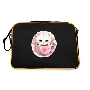 Loving Coffee Cat Kitten in Mug Cat Love - Retro Tasche - Schwarz/Gold - Hinten