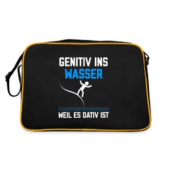 Genitiv ins Wasser weil es Dativ ist Spruch - Retro Tasche - Schwarz/Gold - Hinten