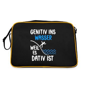 Genitiv ins Wasser weil es Dativ ist Spruch - Retro Tasche - Schwarz/Gold - Hinten