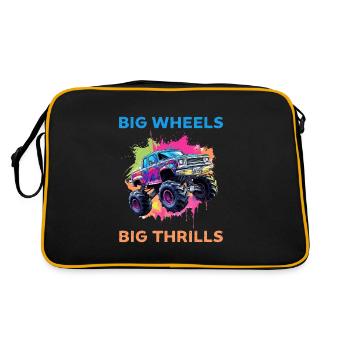 Big Wheels big thrills funny Truck Cars Sayings - Retro Tasche - Schwarz/Gold - Hinten