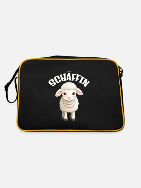 Die Schäffin lustige Chefin Schaf - Retro Tasche - Schwarz/Gold - Hinten