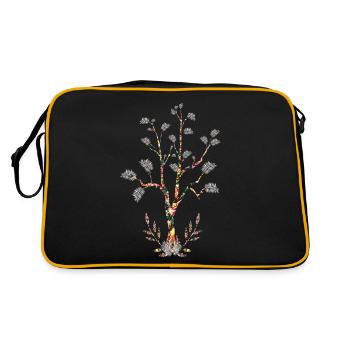 Flowering tree leaves white feathers - Retro Bag - black/gold - Back
