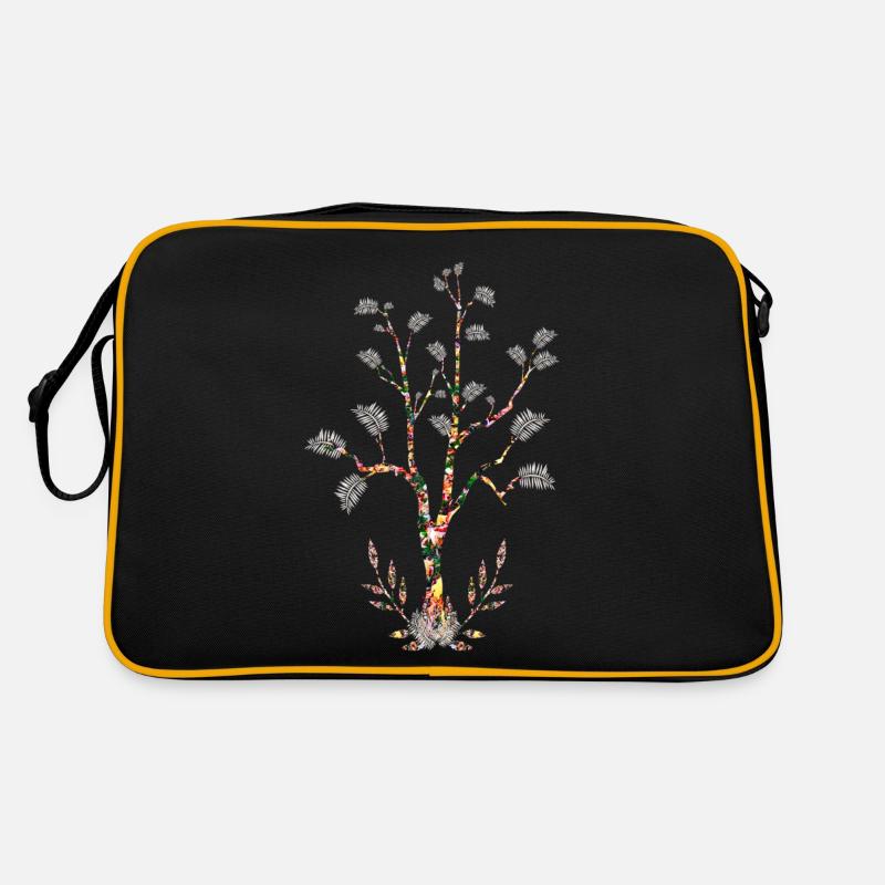 Arbre fleuri feuilles plumes blanches - Sac Retro - noir/or