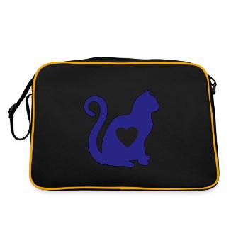 Blue cat heart silhouette cat lover black - Retro Bag - black/gold - Back