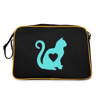 Turquoise cat heart silhouette cat lover black - Retro Bag - black/gold - Back