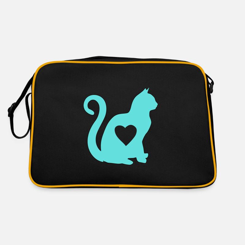 Turquoise cat heart silhouette cat lover black Retro Bag