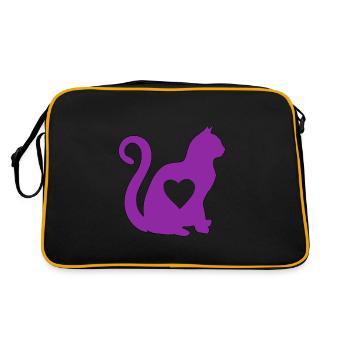 Violet cat heart silhouette cat lover black - Retro Bag - black/gold - Back