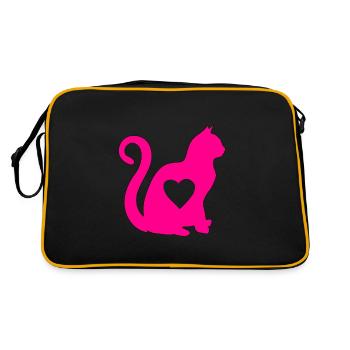 PINK cat heart silhouette cat lover black - Retro Bag - black/gold - Back