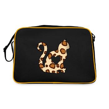 LEO brown cat heart silhouette cat lover black - Retro Bag - black/gold - Back