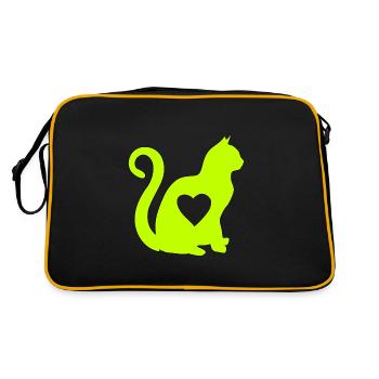 grün katze mit herz silhouette katzenlover katzen - Retro Tasche - Schwarz/Gold - Hinten