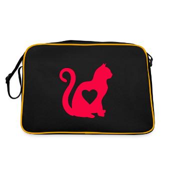 Rot katze mit herz silhouette katzenlover katzen - Retro Tasche - Schwarz/Gold - Hinten