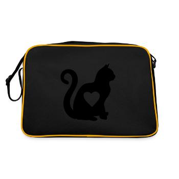 Black cat heart silhouette cat lover black - Retro Bag - black/gold - Back