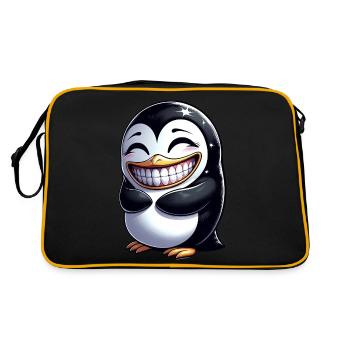 Cute Penguin Showing Teeth Cartoon Laughing - Retro Bag - black/gold - Back