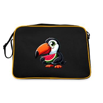 Tukan Paradiesvogel Wassermelone Sommer Frucht - Retro Tasche - Schwarz/Gold - Hinten