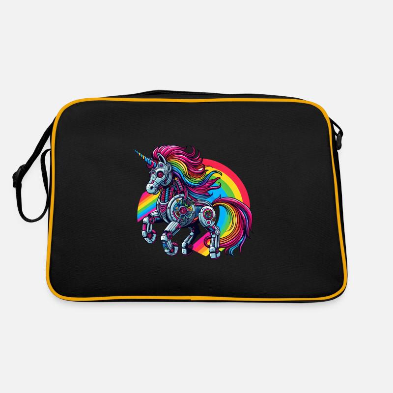 Cyborg Einhorn mit Regenbogen Retro Tasche