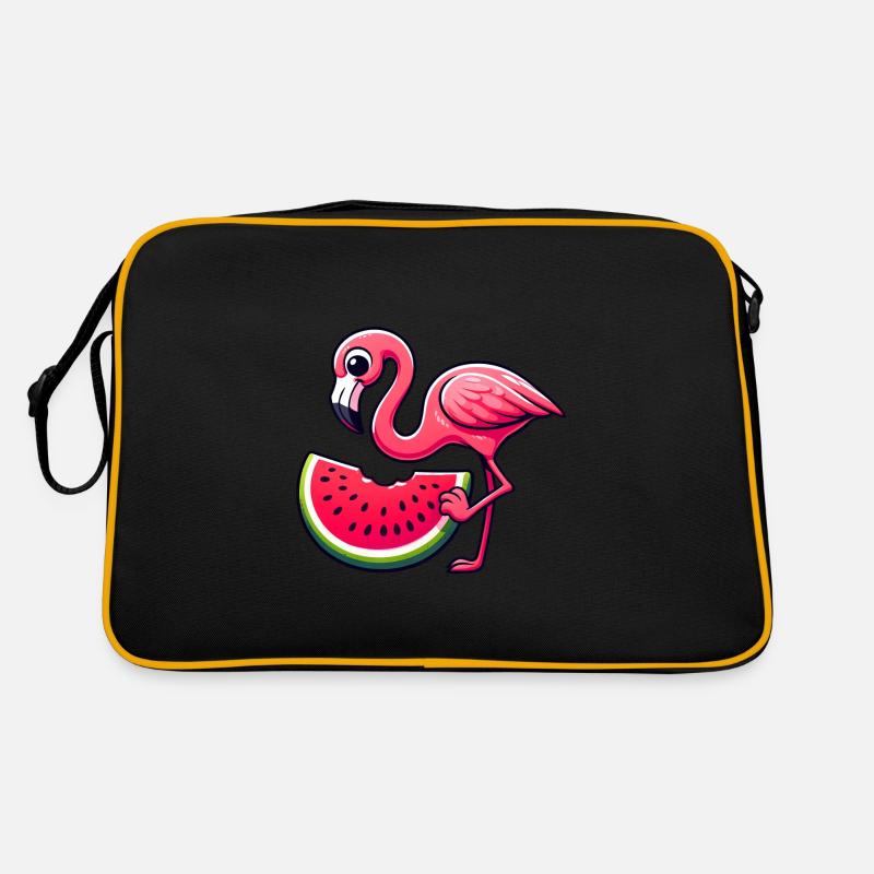 Flamant rose mignon avec un style de dessin animé de pastèque Sac Retro