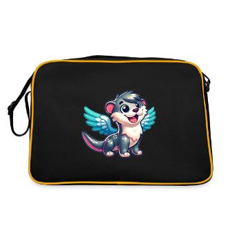 Otter als Engel mit Flügeln Wasserratte - Retro Tasche - Schwarz/Gold - Hinten