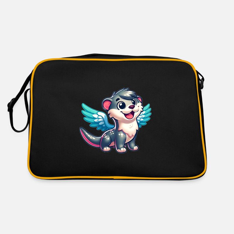 Otter als Engel mit Flügeln Wasserratte - Retro Tasche - Schwarz/Gold