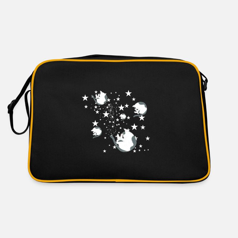 Étoiles, chats, chats endormis, chats endormis - Sac Retro - noir/or