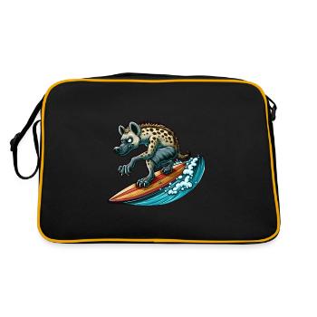 Surfende Hyäne auf dem Surfbrett - Retro Tasche - Schwarz/Gold - Hinten