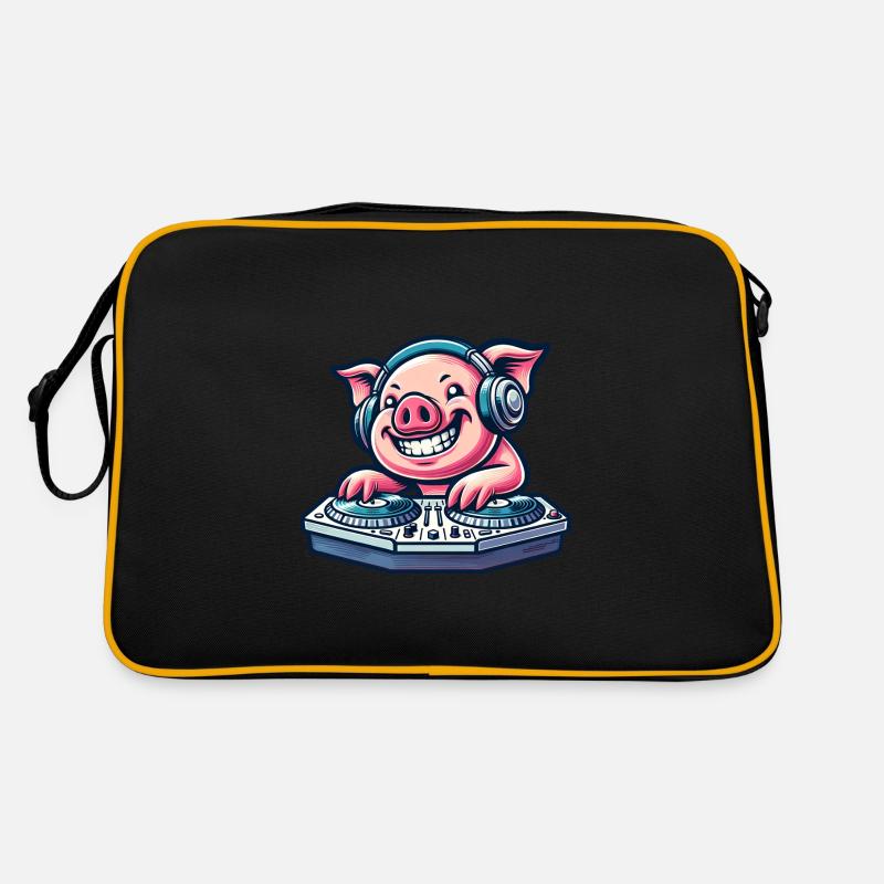 Schwein DJ Disco Musik Party Techno Minimal - Retro Tasche - Schwarz/Gold