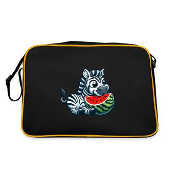 Zebra Mit Wassermelone Fruchtig Lustig - Retro Tasche - Schwarz/Gold - Hinten