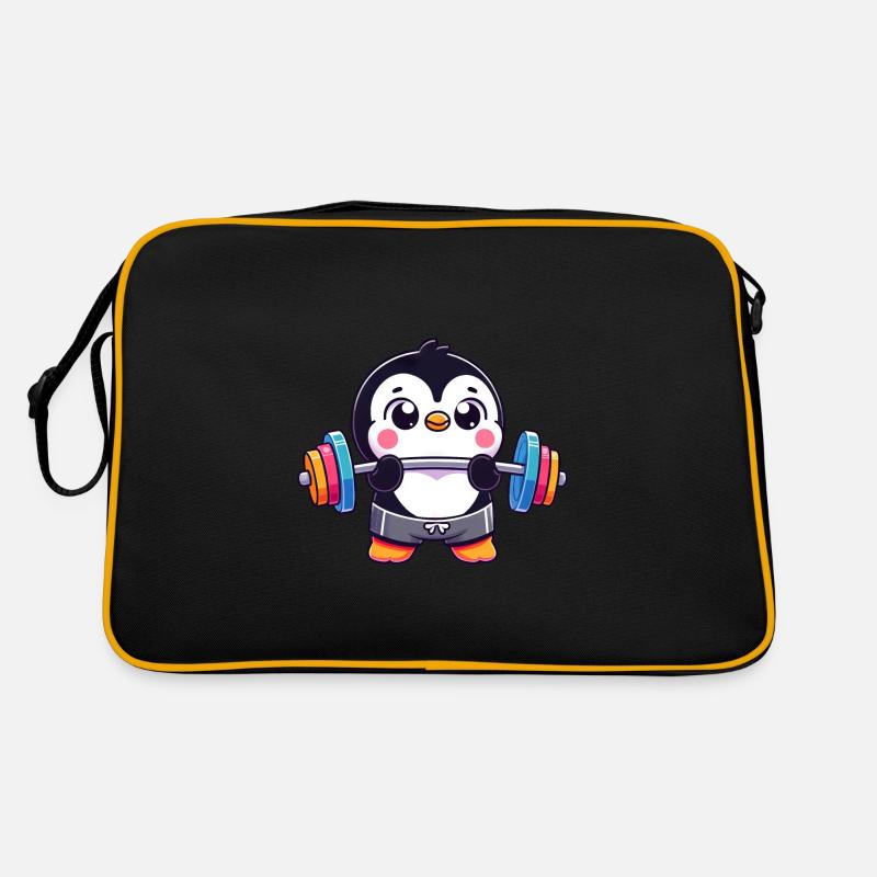 Colorful Penguin Weightlifting Workout Retro Bag