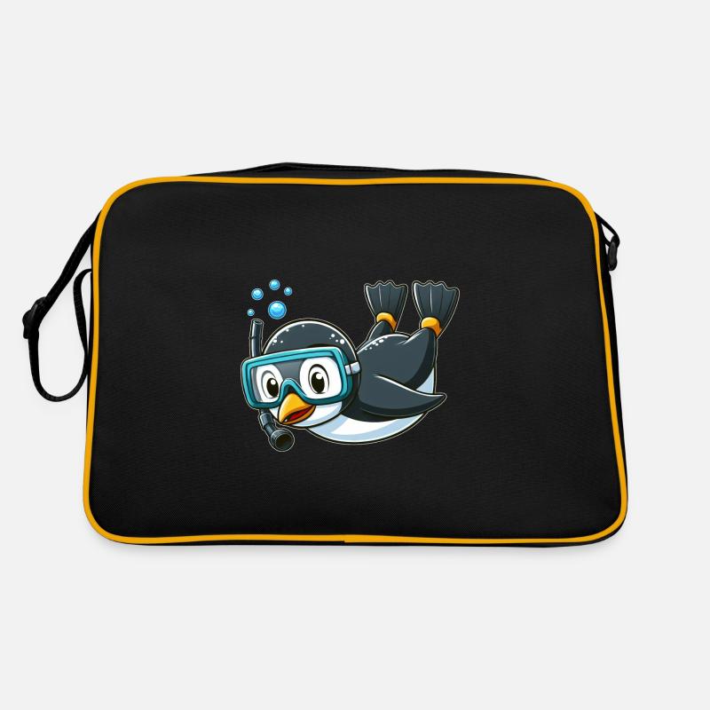 Cute Penguin Cartoon Diver Deep Sea Diver Retro Bag