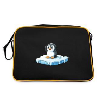 Pinguin und schmelzendes Eis - Retro Tasche - Schwarz/Gold - Hinten