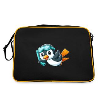 Cute Penguin Cartoon Diver Deep Sea Diver - Retro Bag - black/gold - Back