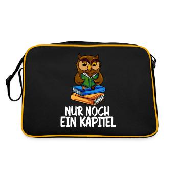 Nur Noch Ein Kapitel Bücher Eule Lesen Bücherwurm - Retro Tasche - Schwarz/Gold - Hinten