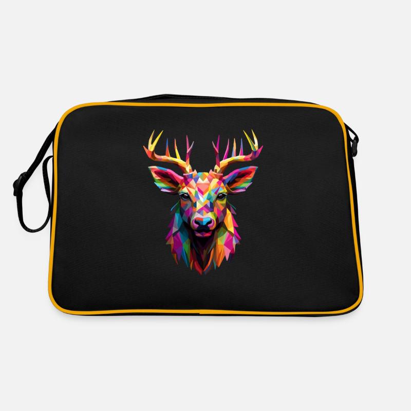 Buntes Hirschgeweih - Retro Tasche - Schwarz/Gold