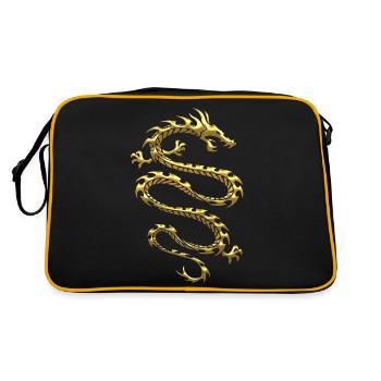 Drachen Fantasy Drachen Geist Reptilien Bestien - Retro Tasche - Schwarz/Gold - Hinten