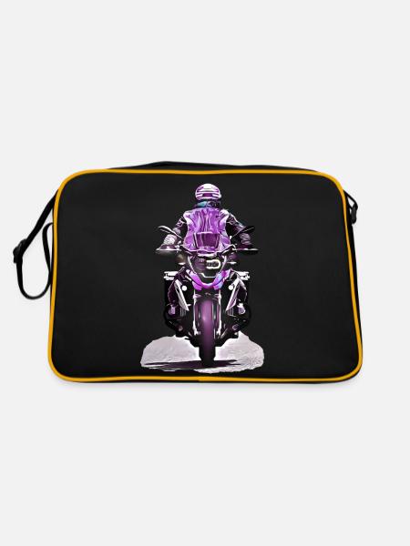 GS Motorradfahrer lila - Retro Tasche - Schwarz/Gold - Hinten