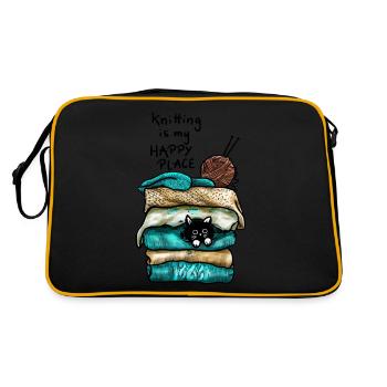 Zuhause ist, wo die Wolle ist - und die Katze - Retro Tasche - Schwarz/Gold - Hinten