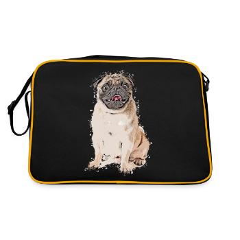 Pug Dog Pet Animal Cartoon Comic Style - Retro Bag - black/gold - Back