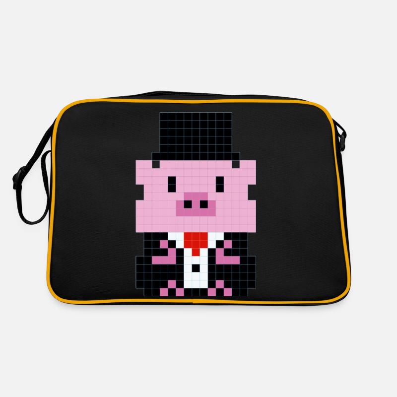 A little pig in a pixelated suit - Retro Bag - black/gold