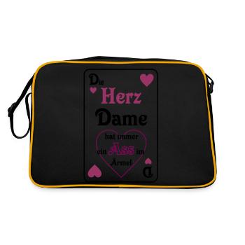 Skat Herz Dame Ass im Ärmel Schrift Mau-Mau - Retro Tasche - Schwarz/Gold - Hinten