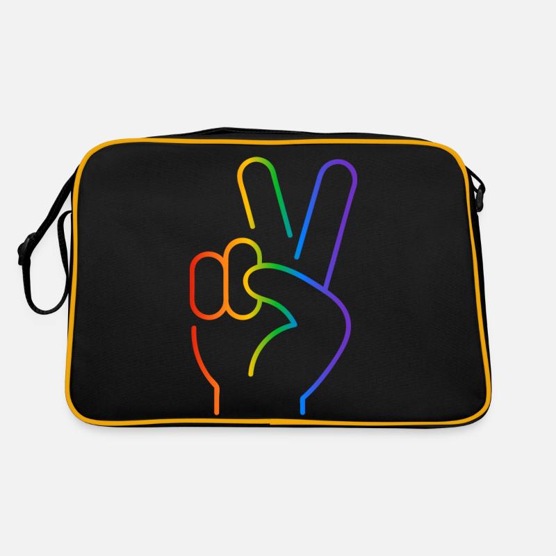 Peace-Zeichen 2 Finger Regenbogen Retro Tasche