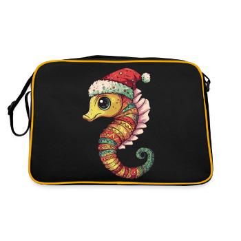 Seepferd Weihnachten - Retro Tasche - Schwarz/Gold - Hinten