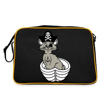 Pirate Cat Buccaneer Eye Patch Hat Rowing Boat - Retro Bag - black/gold - Back