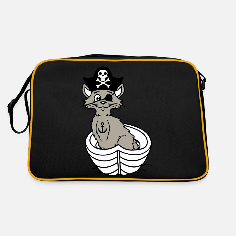 Pirat Katze Seeräuber Augenklappe Hut Ruderboot Retro Tasche