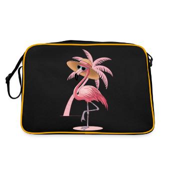 Flamingo with sun hat - Retro Bag - black/gold - Back
