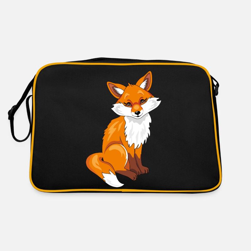 Sitting cute shy fox - Retro Bag - black/gold
