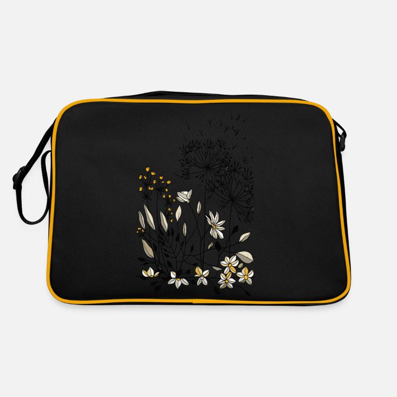 Blumen - Retro Tasche - Schwarz/Gold