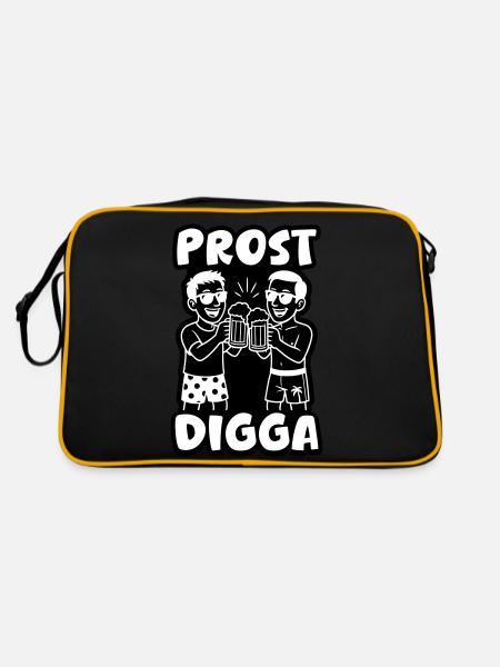 Prost Digga Urlaub Party - Retro Tasche - Schwarz/Gold - Hinten