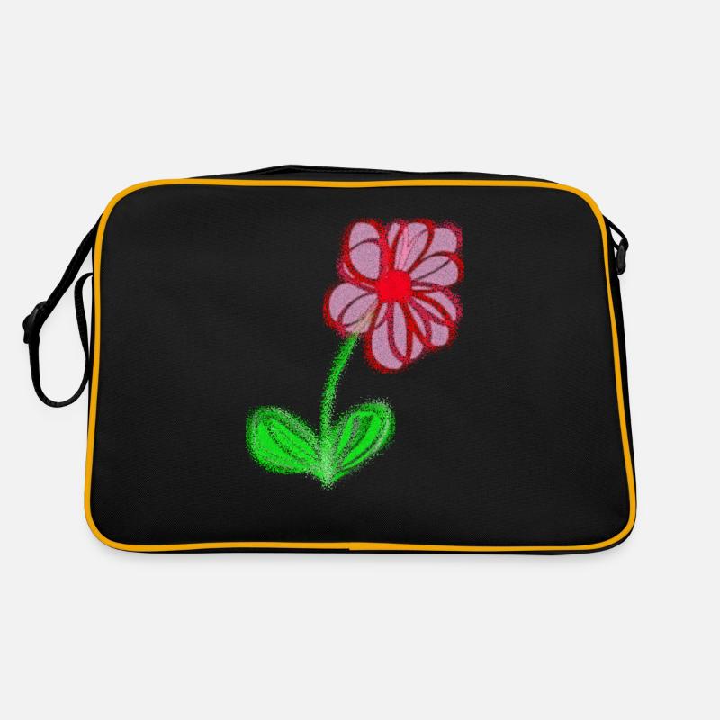 Fleur rouge peinte à la main pixel de fleur abstraite - Sac Retro - noir/or